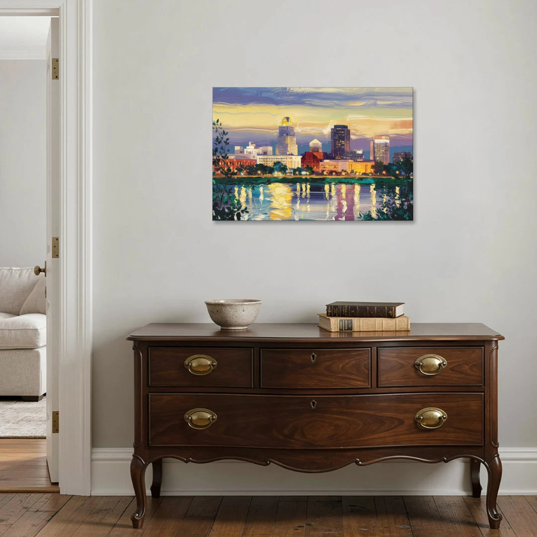 Greensboro Cityscape Panorama - Canvas Wall Art - Coffee Table - 36x24
