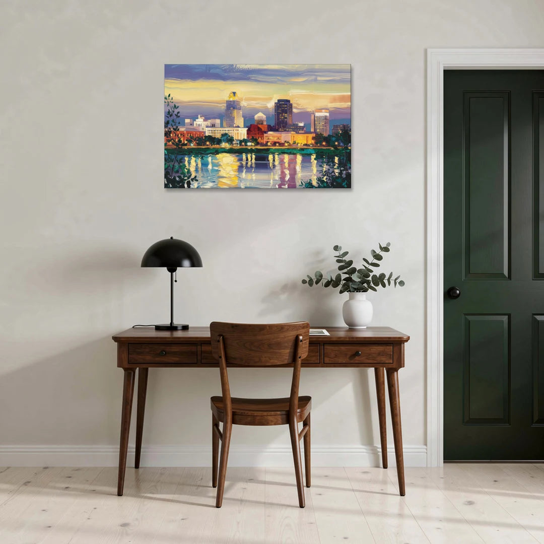 Greensboro Cityscape Panorama - Canvas Wall Art - Office - 36x24