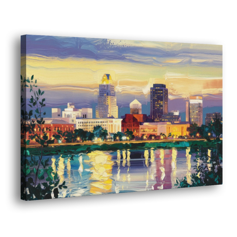 Greensboro Cityscape Panorama - Canvas Wall Art - Side