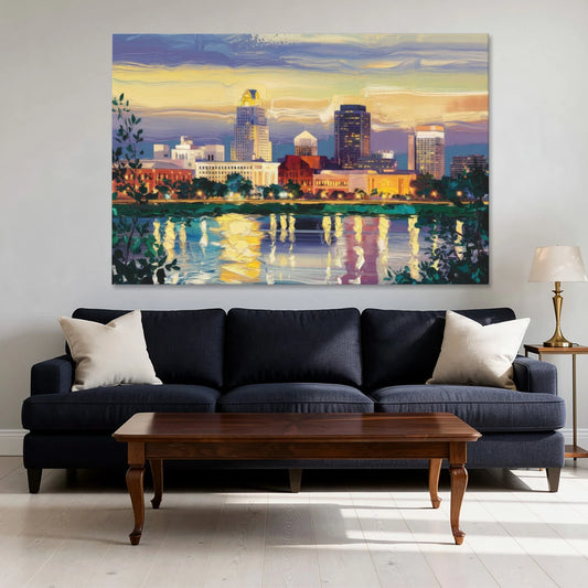 Greensboro Cityscape Panorama - Canvas Wall Art - Sofa - 60x40