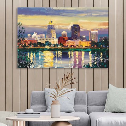 Greensboro Cityscape Panorama Living Room - Canvas Wall Art