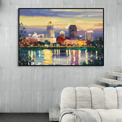 Greensboro Cityscape Panorama Living Room - Black Canvas Wall Art