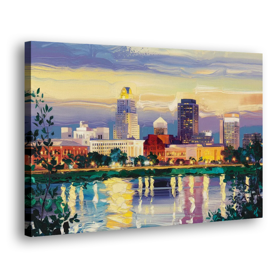 Greensboro Cityscape Panorama Side - Canvas Wall Art