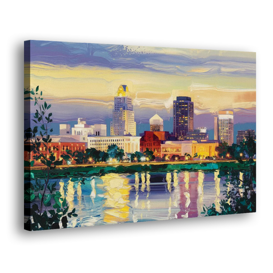 Greensboro Cityscape Panorama Side - Canvas Wall Art