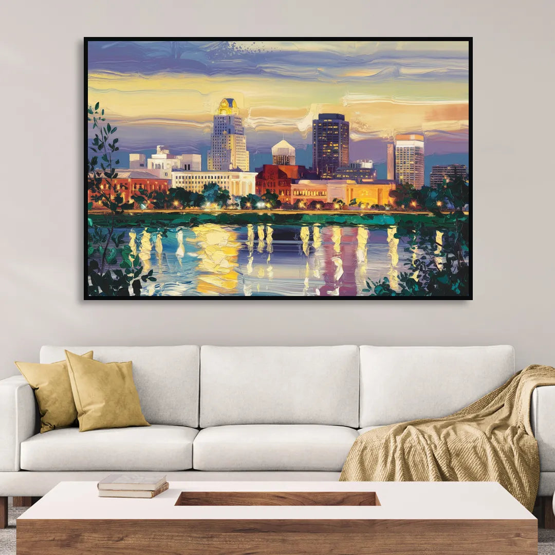 Greensboro Cityscape Panorama Sitting Room - Black Canvas Wall Art
