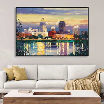 Greensboro Cityscape Panorama Sitting Room - Black Canvas Wall Art