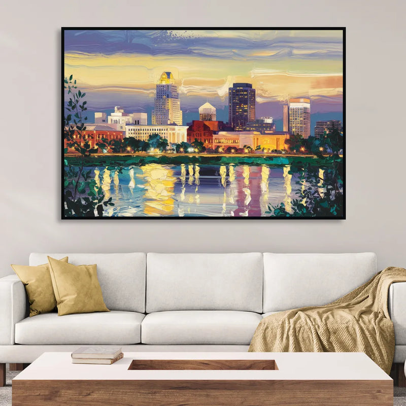 Greensboro Cityscape Panorama Sitting Room - Black Canvas Wall Art