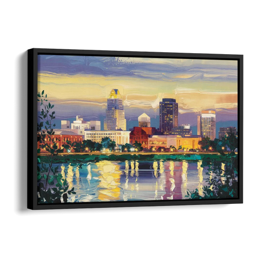 Greensboro Cityscape Panorama Side - Black Canvas Wall Art