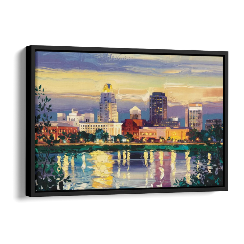 Greensboro Cityscape Panorama Side - Black Canvas Wall Art