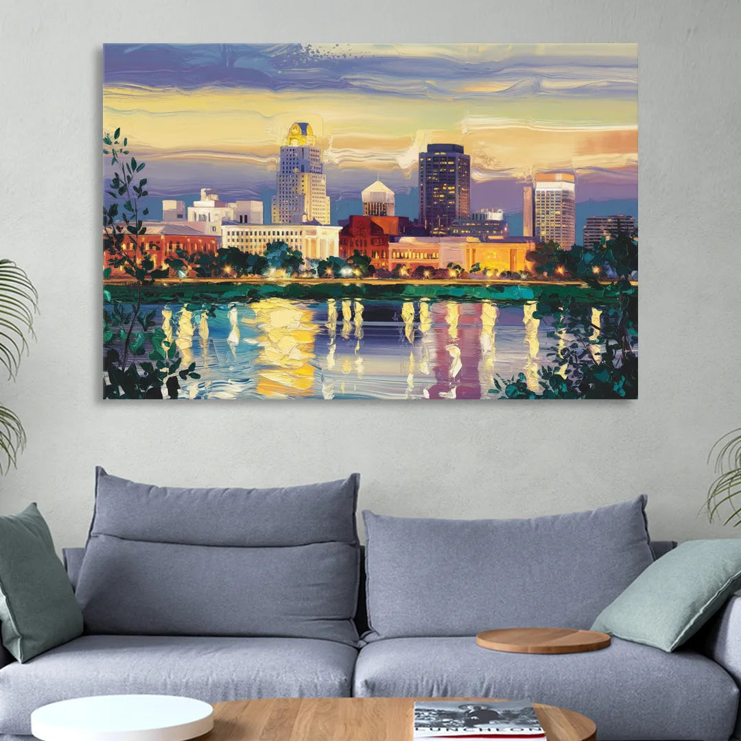 Greensboro Cityscape Panorama Sitting Room - Canvas Wall Art