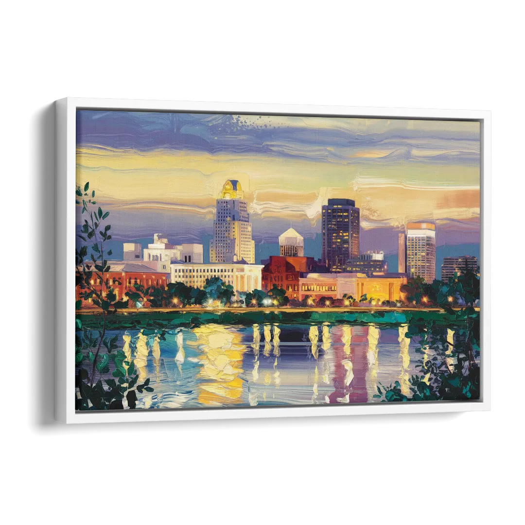 Greensboro Cityscape Panorama Side - White Canvas Wall Art