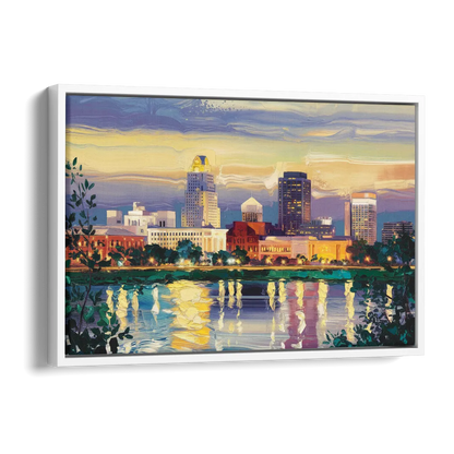 Greensboro Cityscape Panorama Side - White Canvas Wall Art