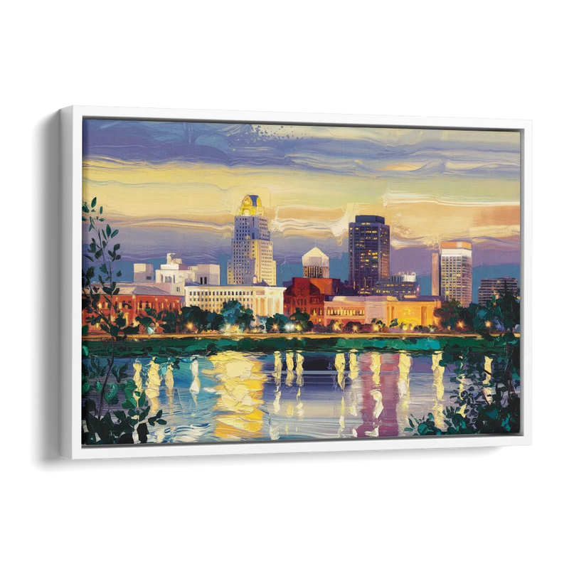 Greensboro Cityscape Panorama Side - White Canvas Wall Art