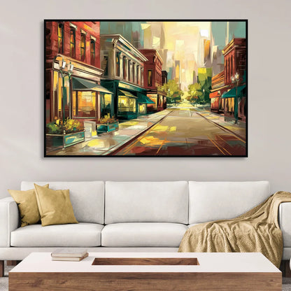 Greensboro Downtown Streetscape Living Room - Black Canvas Wall Art
