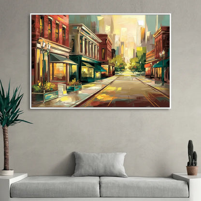 Greensboro Downtown Streetscape Living Room - White Canvas Wall Art
