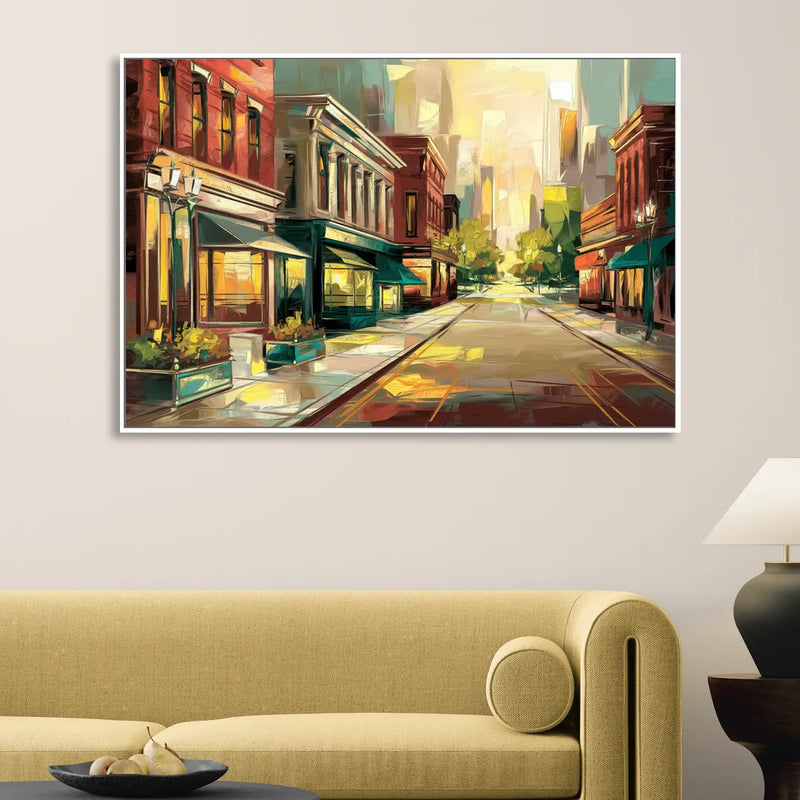 Greensboro Downtown Streetscape Sitting Room - White Canvas Wall Art
