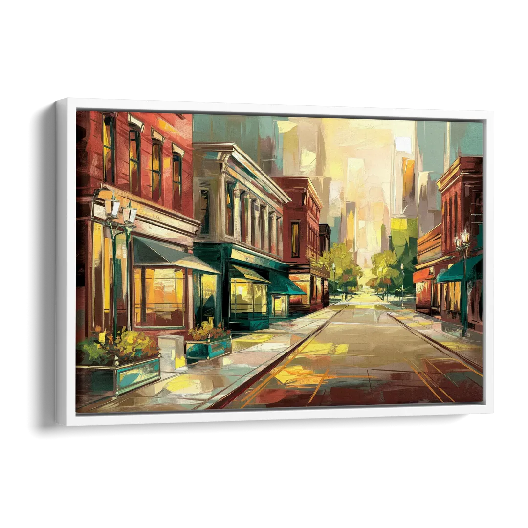 Greensboro Downtown Streetscape Side - White Canvas Wall Art