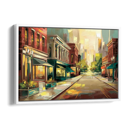 Greensboro Downtown Streetscape Side - White Canvas Wall Art