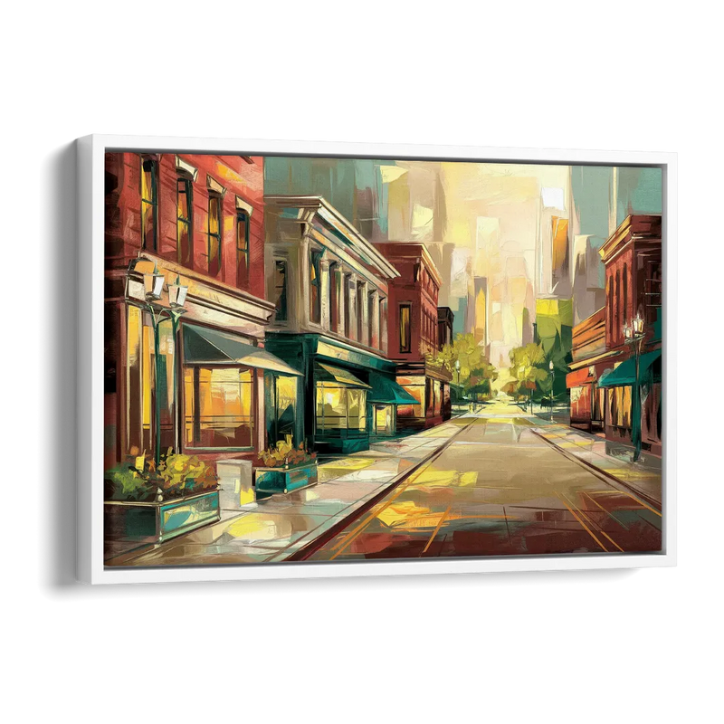 Greensboro Downtown Streetscape Side - White Canvas Wall Art