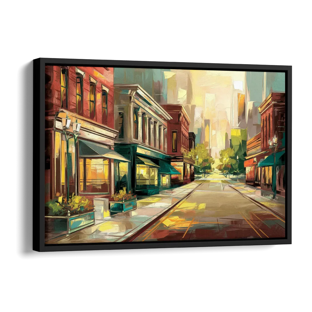 Greensboro Downtown Streetscape Side - Black Canvas Wall Art