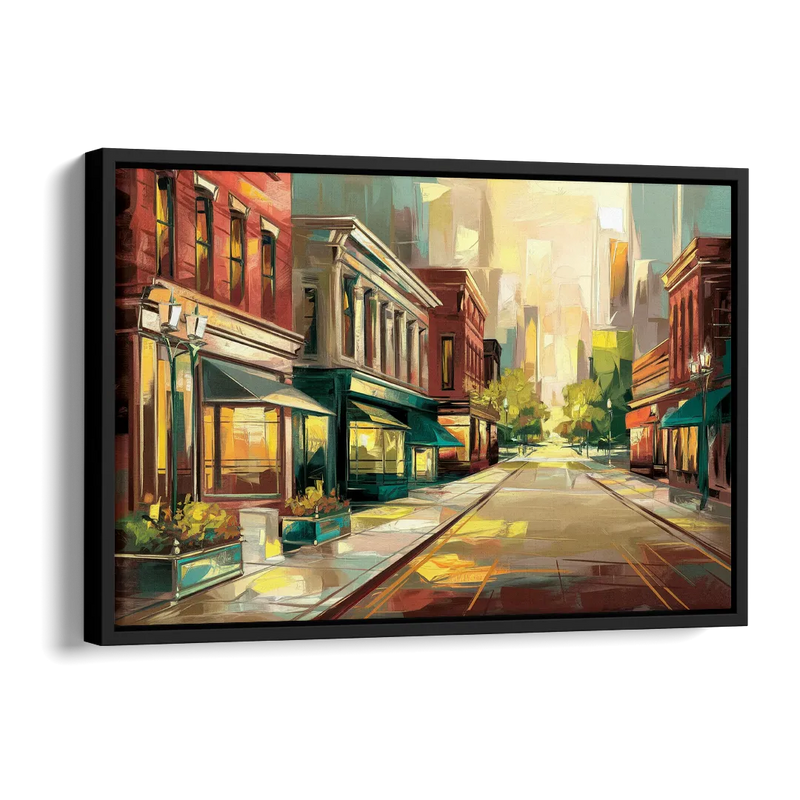 Greensboro Downtown Streetscape Side - Black Canvas Wall Art