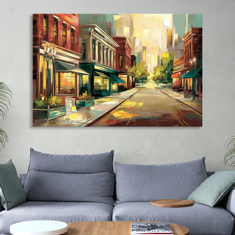 Greensboro Downtown Streetscape Living Room - Canvas Wall Art