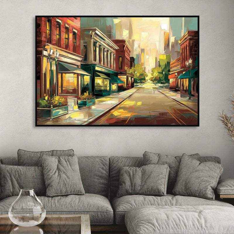 Greensboro Downtown Streetscape Sitting Room - Black Canvas Wall Art