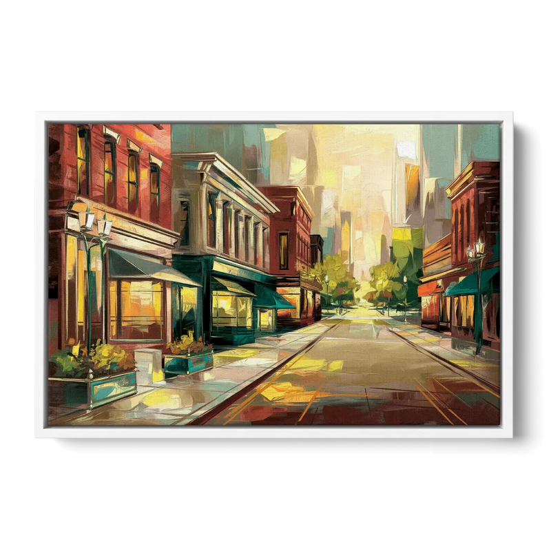 Greensboro Downtown Streetscape Front - White Canvas Wall Art
