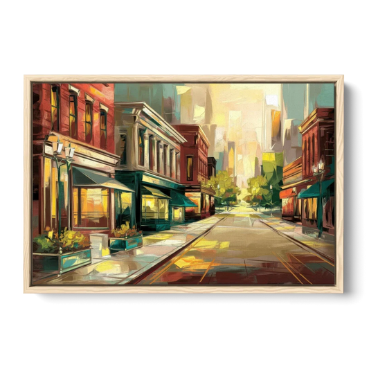 Greensboro Downtown Streetscape - Oak Framed Canvas Wall Art - Front