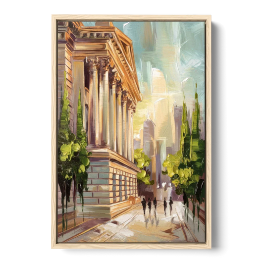 Greensboro Historic Architecture - Oak Framed Canvas Wall Art - Front