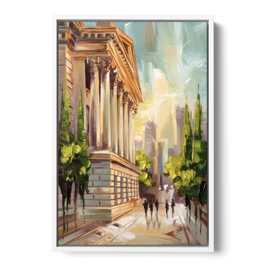 Greensboro Historic Architecture - White Framed Canvas Wall Art - Front
