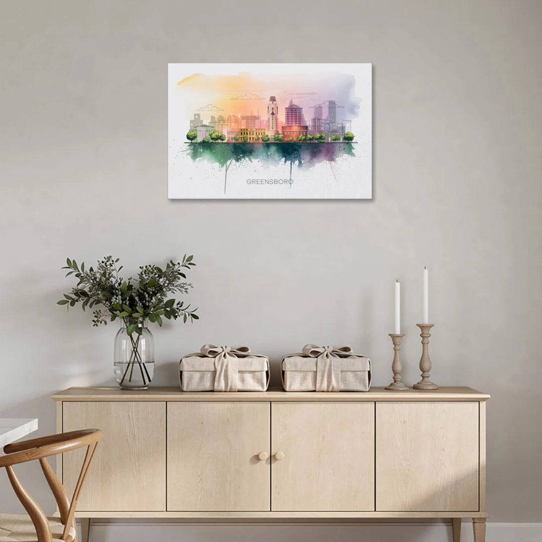 Greensboro Skyline Sunset - Canvas Wall Art - Coffee Table - 36x24