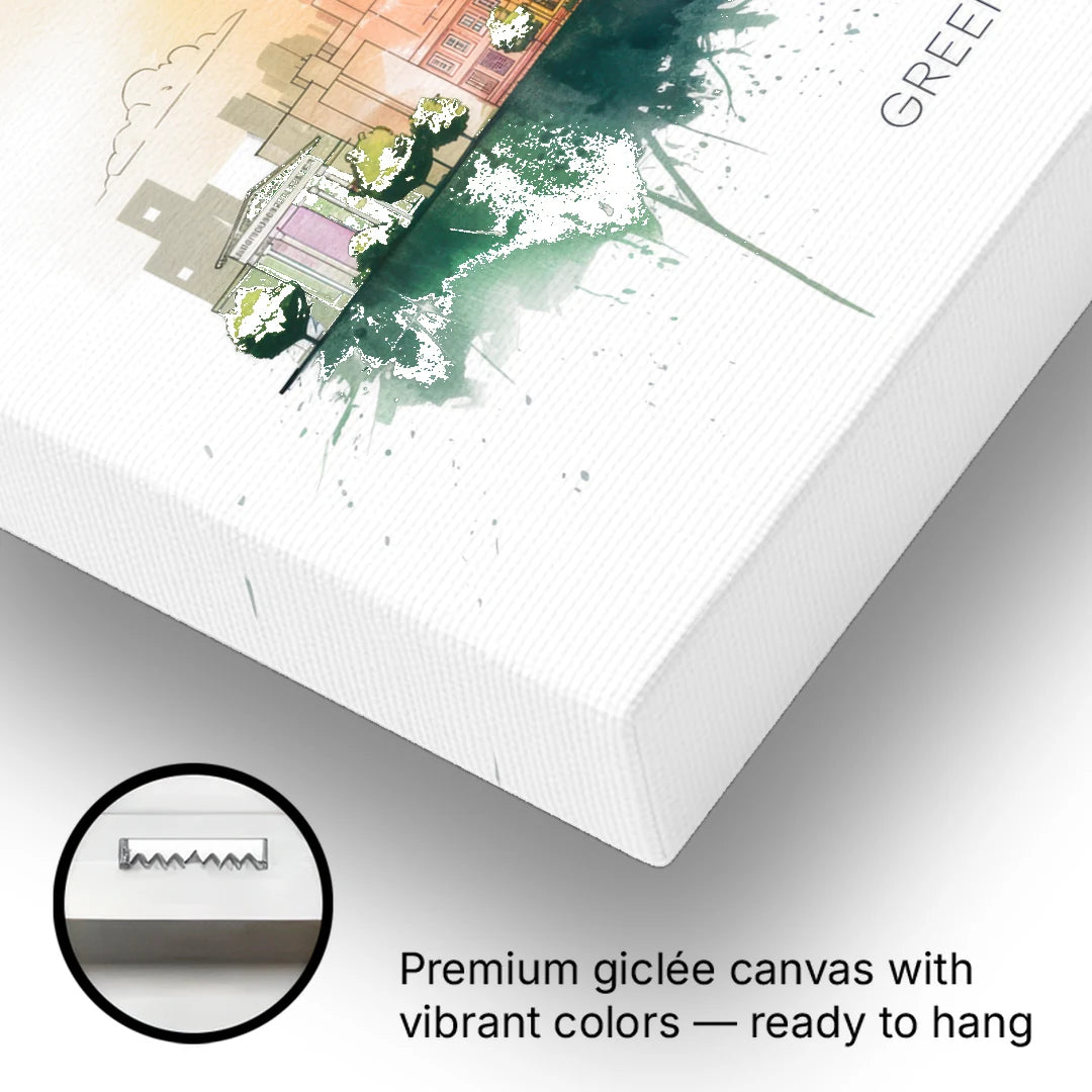 Greensboro Skyline Sunset - Canvas Wall Art - Gallery Wrap Corner
