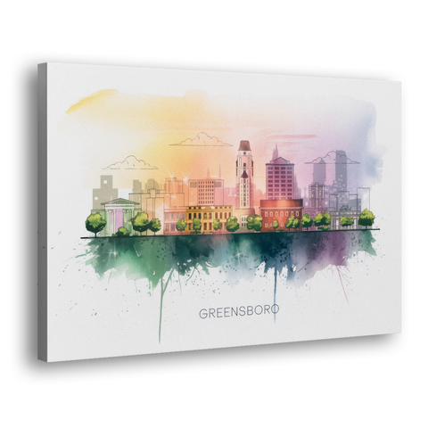 Greensboro Skyline Sunset - Canvas Wall Art - Side