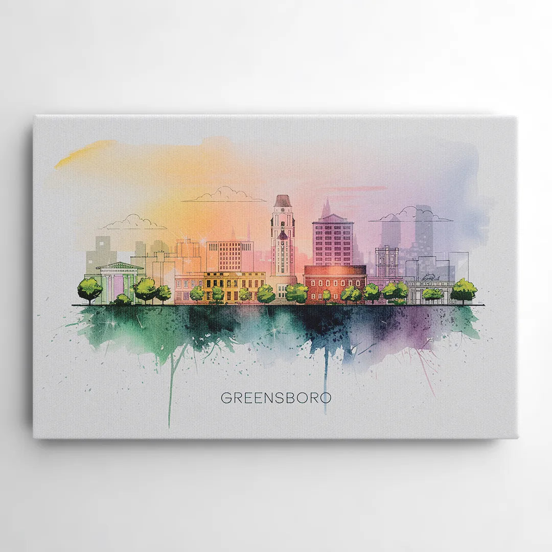 Greensboro Skyline Sunset - Canvas Wall Art