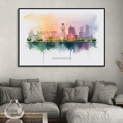 Greensboro Skyline Sunset Living Room - Black Canvas Wall Art