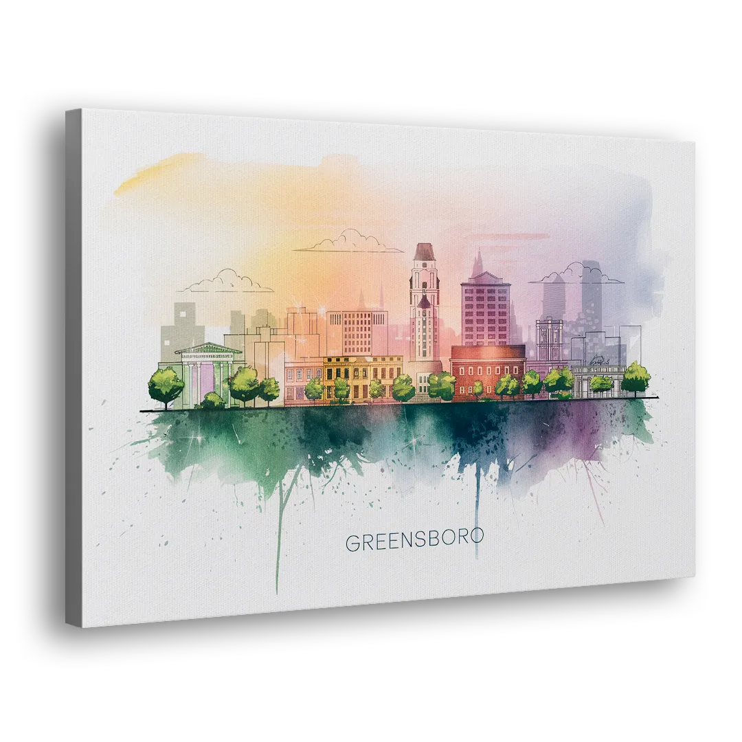 Greensboro Skyline Sunset Side - Canvas Wall Art