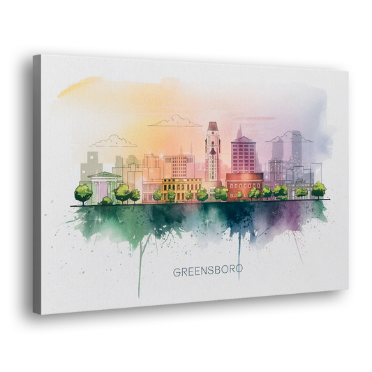 Greensboro Skyline Sunset Side - Canvas Wall Art