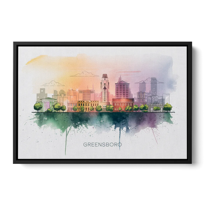Greensboro Skyline Sunset Front - Black Canvas Wall Art