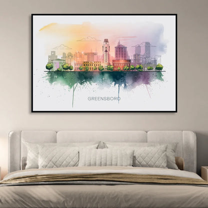 Greensboro Skyline Sunset Sitting Room - Black Canvas Wall Art