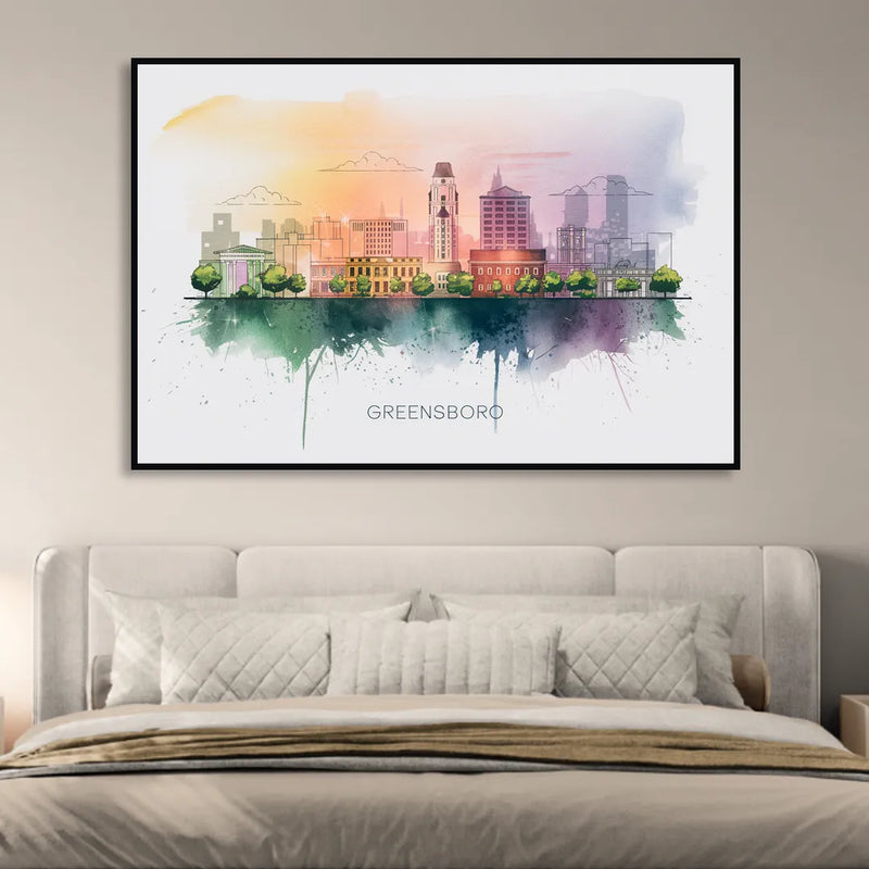 Greensboro Skyline Sunset Sitting Room - Black Canvas Wall Art