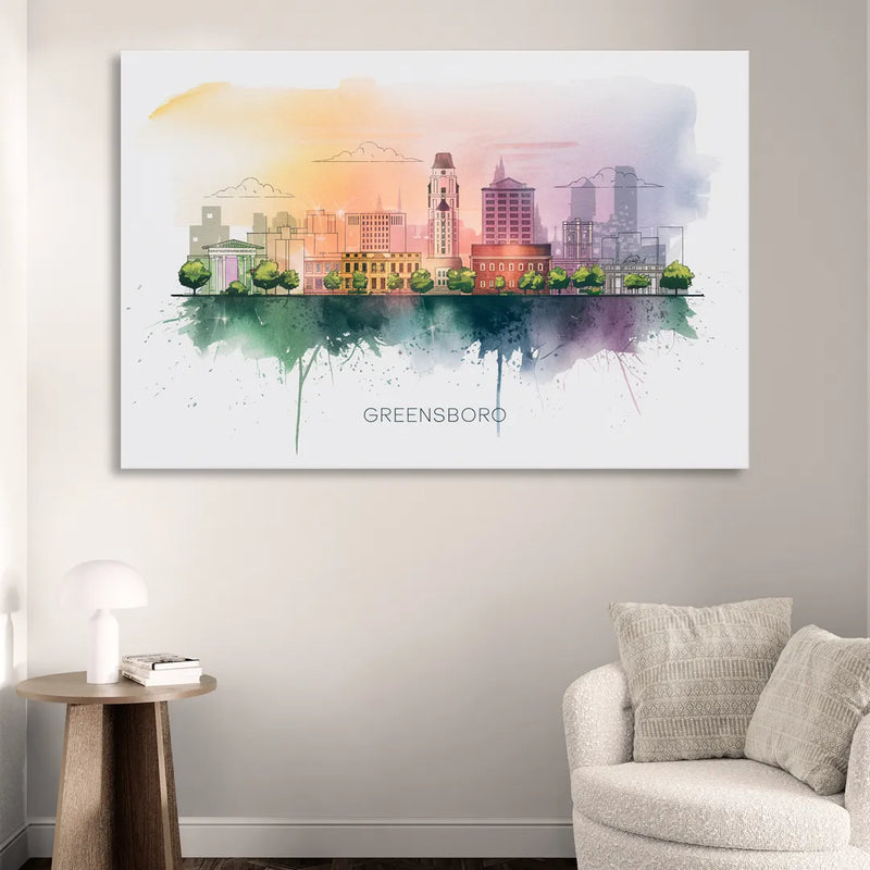 Greensboro Skyline Sunset Sitting Room - Canvas Wall Art