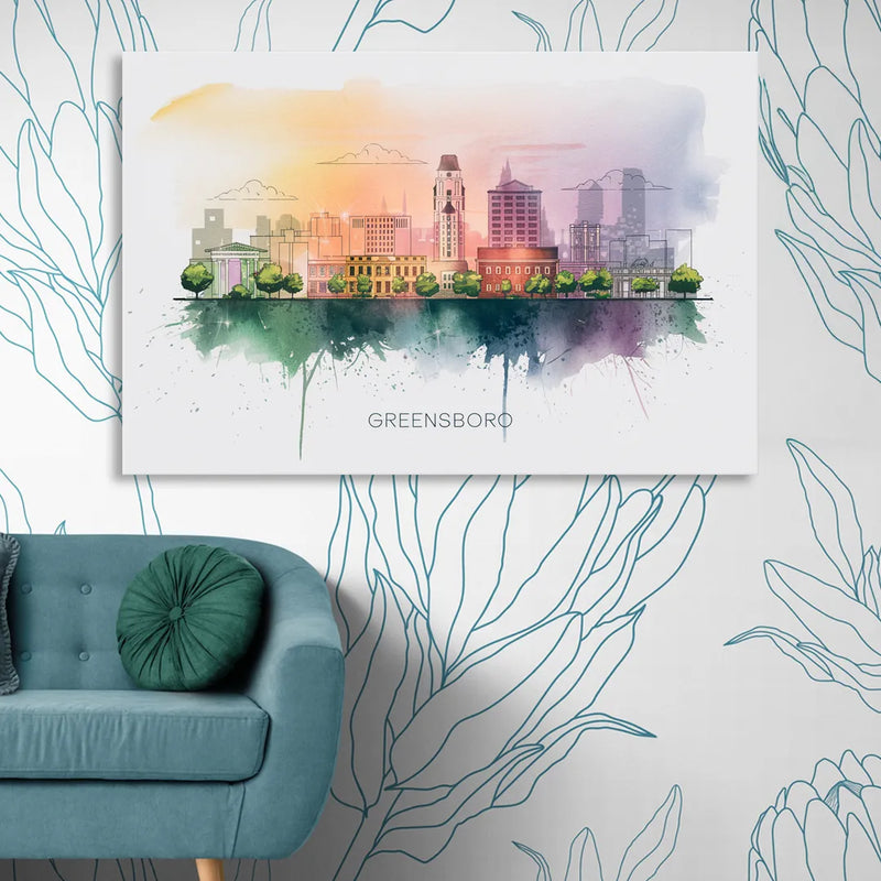 Greensboro Skyline Sunset Living Room - Canvas Wall Art