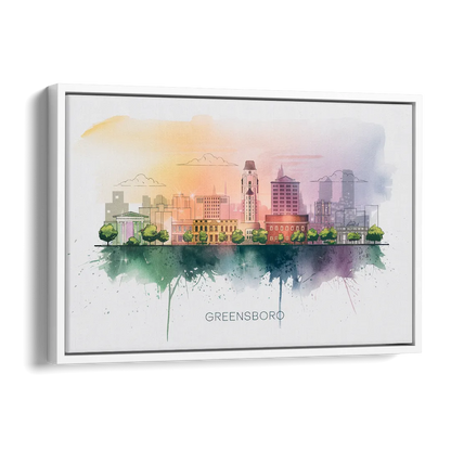 Greensboro Skyline Sunset Side - White Canvas Wall Art