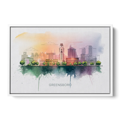 Greensboro Skyline Sunset Front - White Canvas Wall Art