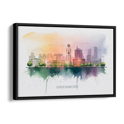 Greensboro Skyline Sunset Side - Black Canvas Wall Art