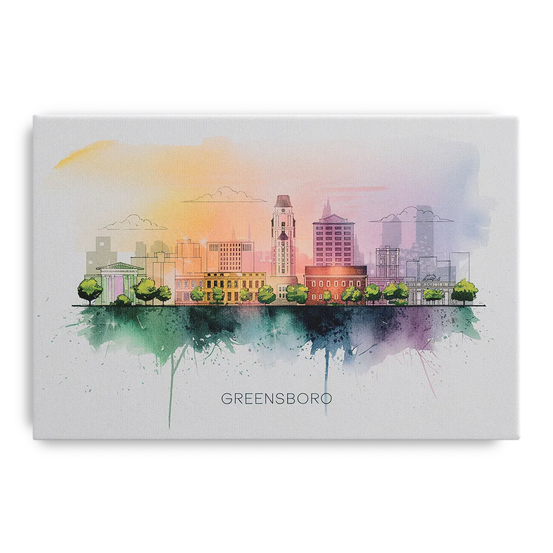 Greensboro Skyline Sunset Front - Canvas Wall Art