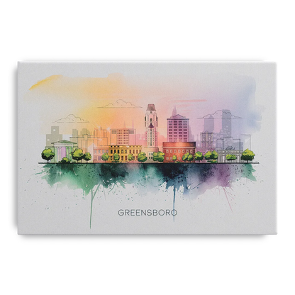 Greensboro Skyline Sunset Front - Canvas Wall Art