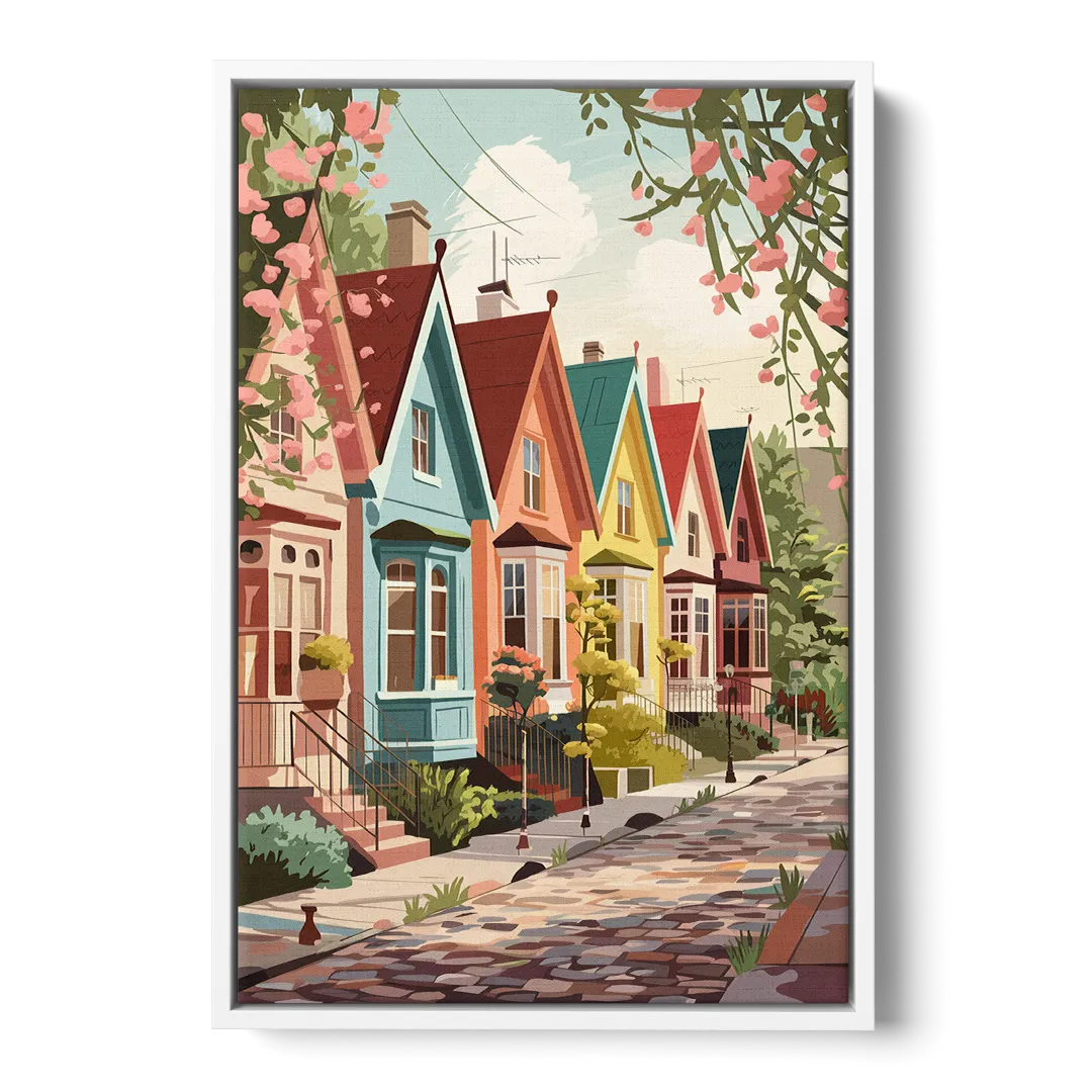 Greensboro Vibrant Neighborhoods Front - White Canvas Wall Art