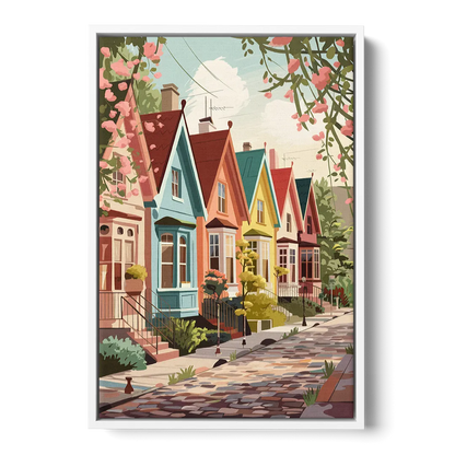 Greensboro Vibrant Neighborhoods Front - White Canvas Wall Art